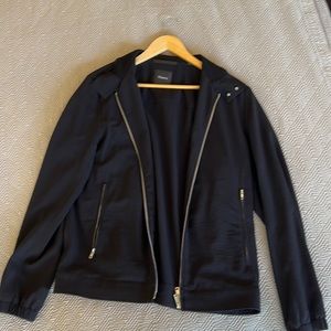 Theory stand collar jacket in stretch seersucker